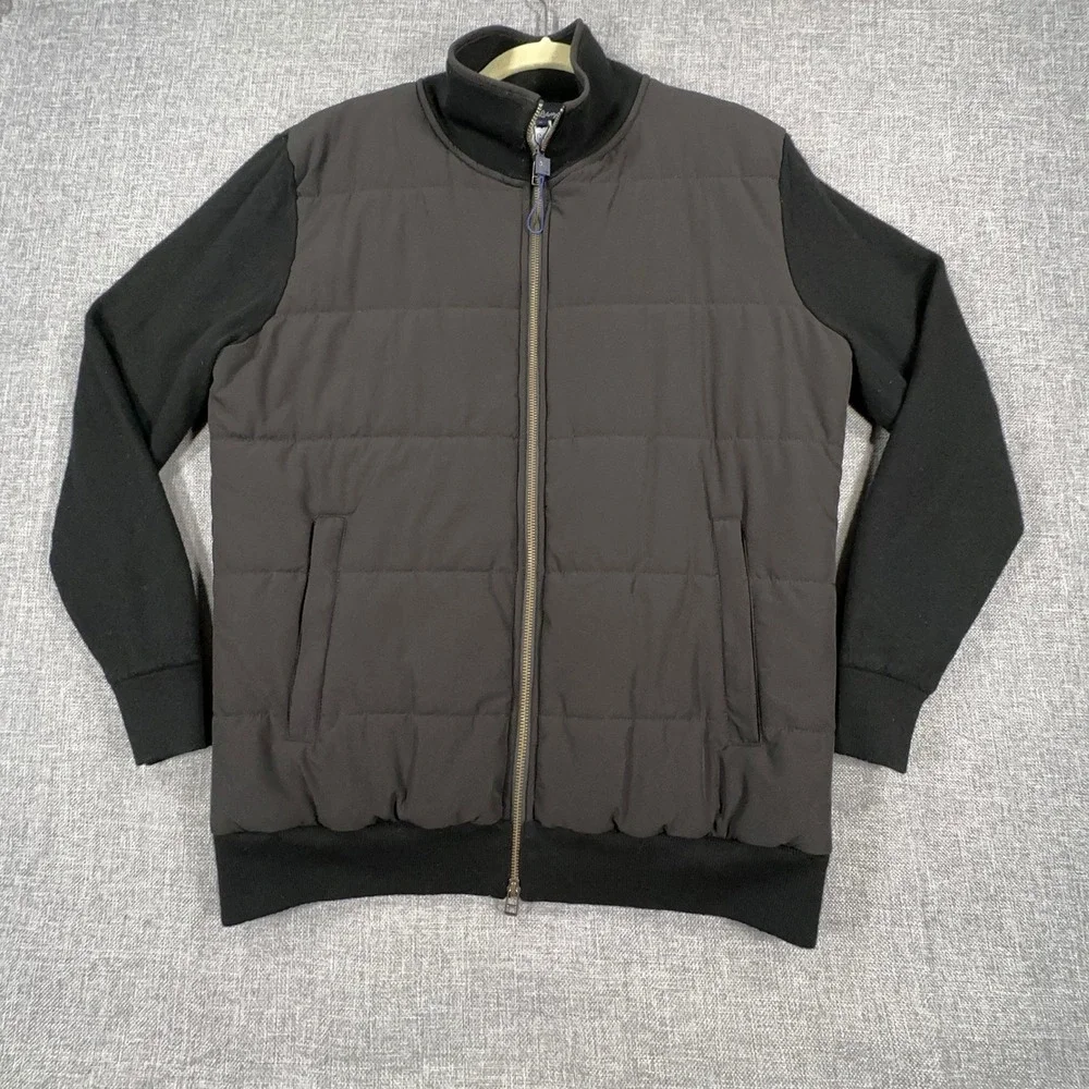 State & Liberty Hybrid Knit Zip Jacket Mens L Black Merino Wool Stretch Athletic